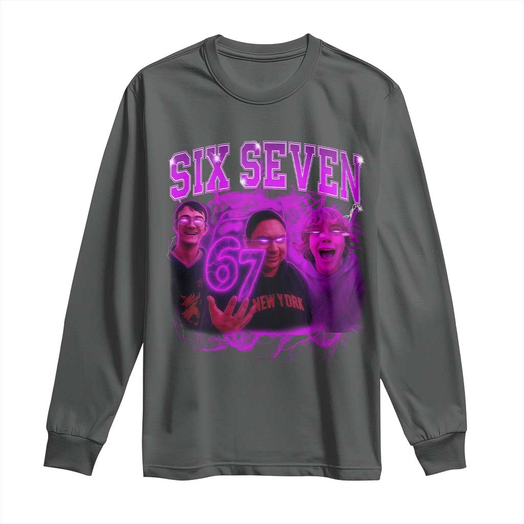 Funny Six Seven 6 7 Meme Long Sleeve Shirt The Mason 67 Kid Bootleg Gen Alpha Slang TS10 Dark Heather Print Your Wear