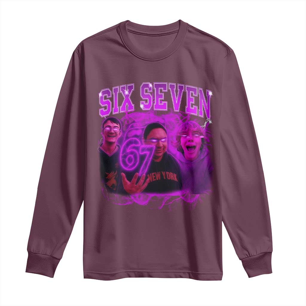 Funny Six Seven 6 7 Meme Long Sleeve Shirt The Mason 67 Kid Bootleg Gen Alpha Slang TS10 Maroon Print Your Wear