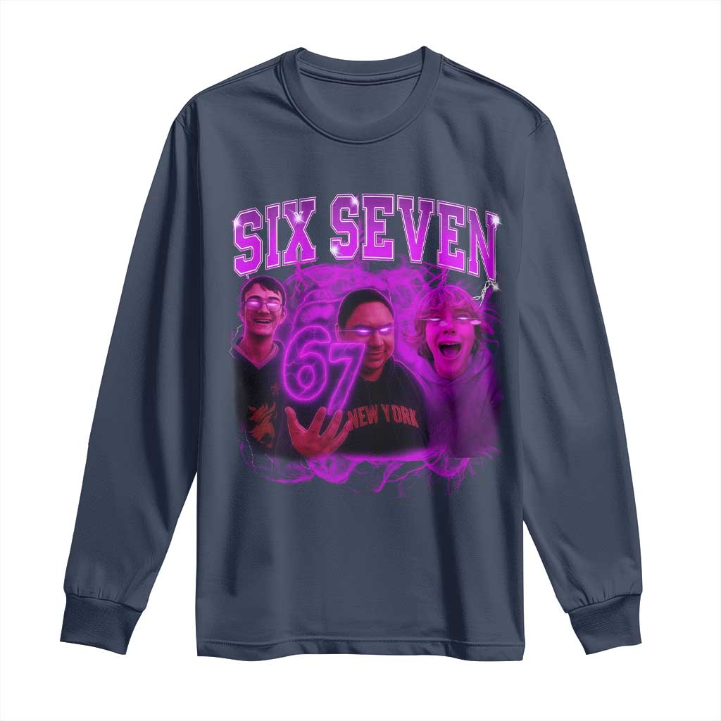 Funny Six Seven 6 7 Meme Long Sleeve Shirt The Mason 67 Kid Bootleg Gen Alpha Slang TS10 Navy Print Your Wear
