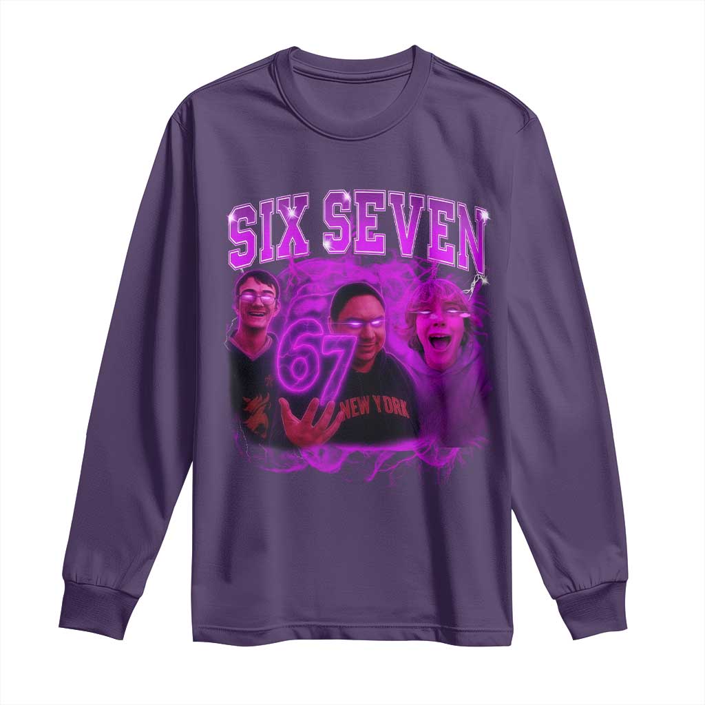 Funny Six Seven 6 7 Meme Long Sleeve Shirt The Mason 67 Kid Bootleg Gen Alpha Slang TS10 Purple Print Your Wear