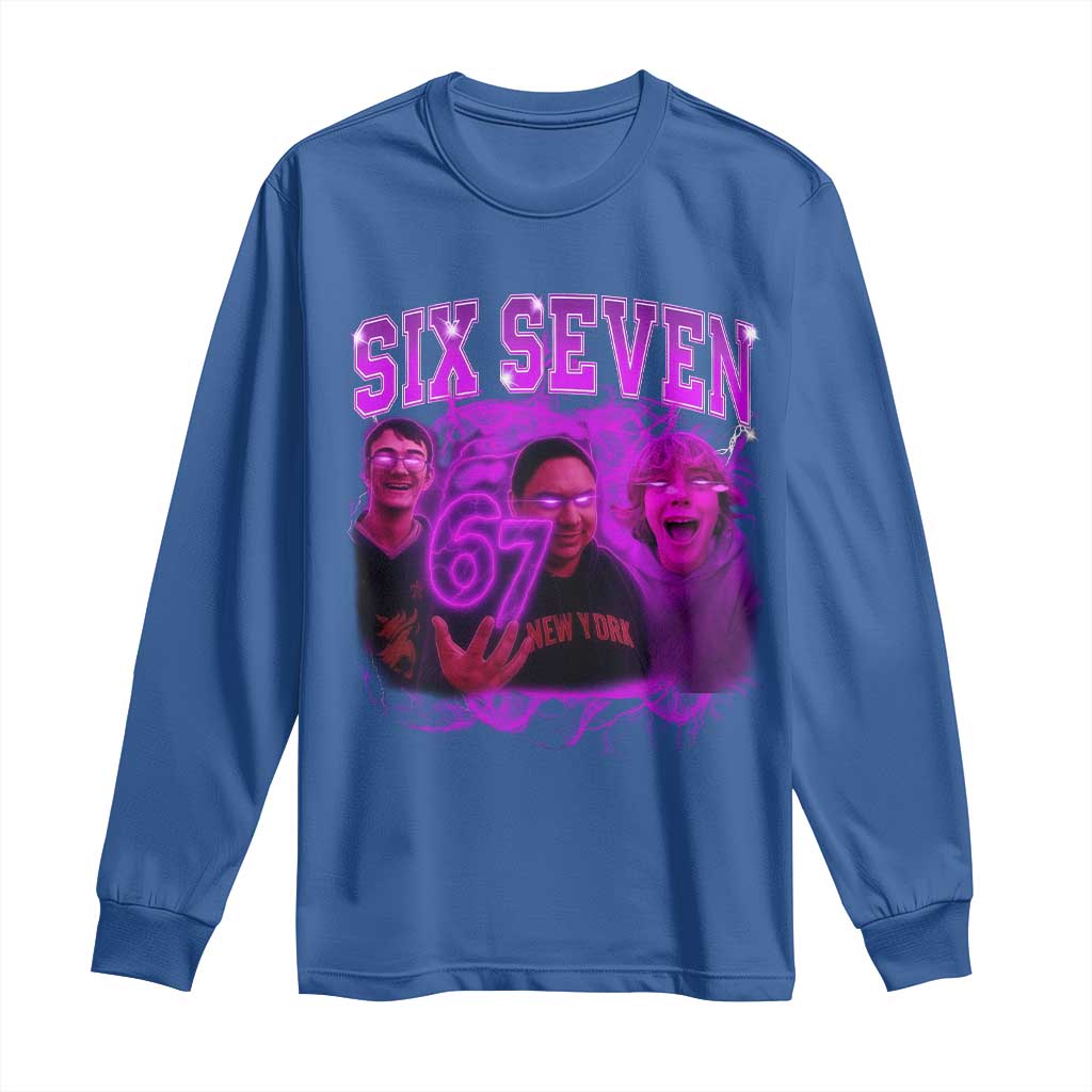 Funny Six Seven 6 7 Meme Long Sleeve Shirt The Mason 67 Kid Bootleg Gen Alpha Slang TS10 Royal Blue Print Your Wear
