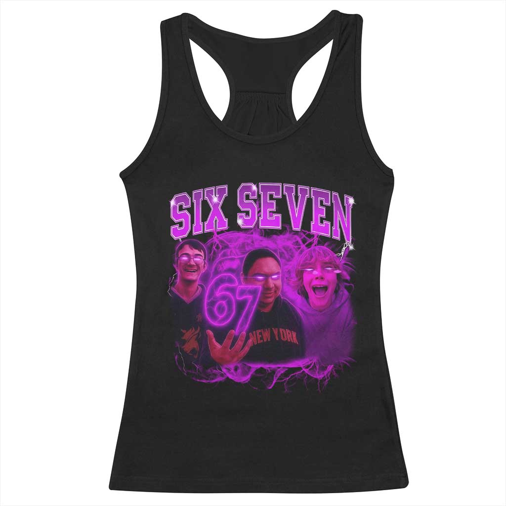 Funny Six Seven 6 7 Meme Racerback Tank Top The Mason 67 Kid Bootleg Gen Alpha Slang TS10 Black Print Your Wear