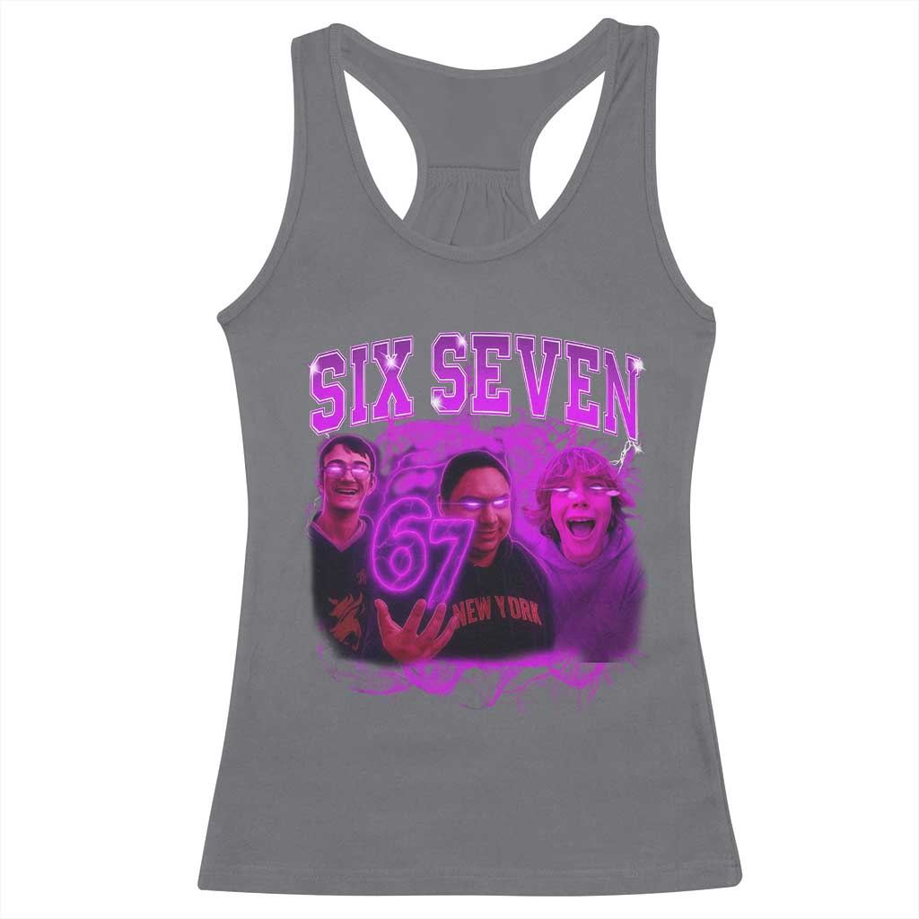 Funny Six Seven 6 7 Meme Racerback Tank Top The Mason 67 Kid Bootleg Gen Alpha Slang TS10 Charcoal Print Your Wear