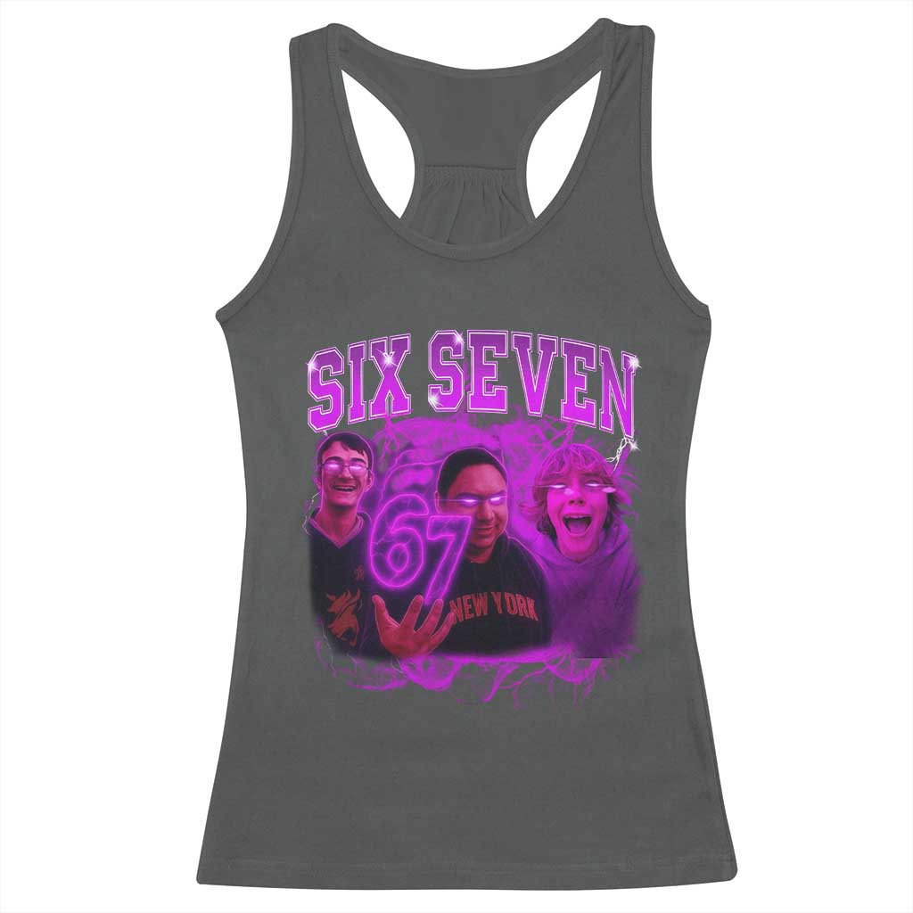 Funny Six Seven 6 7 Meme Racerback Tank Top The Mason 67 Kid Bootleg Gen Alpha Slang TS10 Dark Heather Print Your Wear