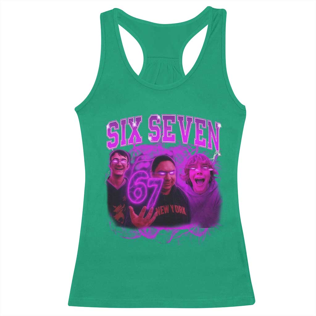 Funny Six Seven 6 7 Meme Racerback Tank Top The Mason 67 Kid Bootleg Gen Alpha Slang TS10 Irish Green Print Your Wear