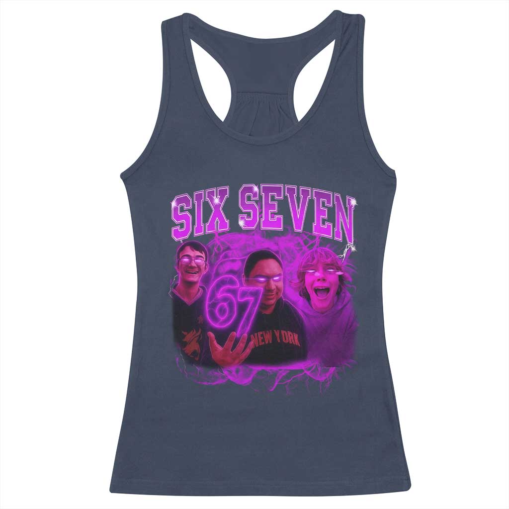 Funny Six Seven 6 7 Meme Racerback Tank Top The Mason 67 Kid Bootleg Gen Alpha Slang TS10 Navy Print Your Wear