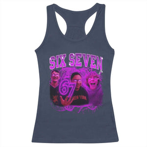 Funny Six Seven 6 7 Meme Racerback Tank Top The Mason 67 Kid Bootleg Gen Alpha Slang TS10 Navy Print Your Wear