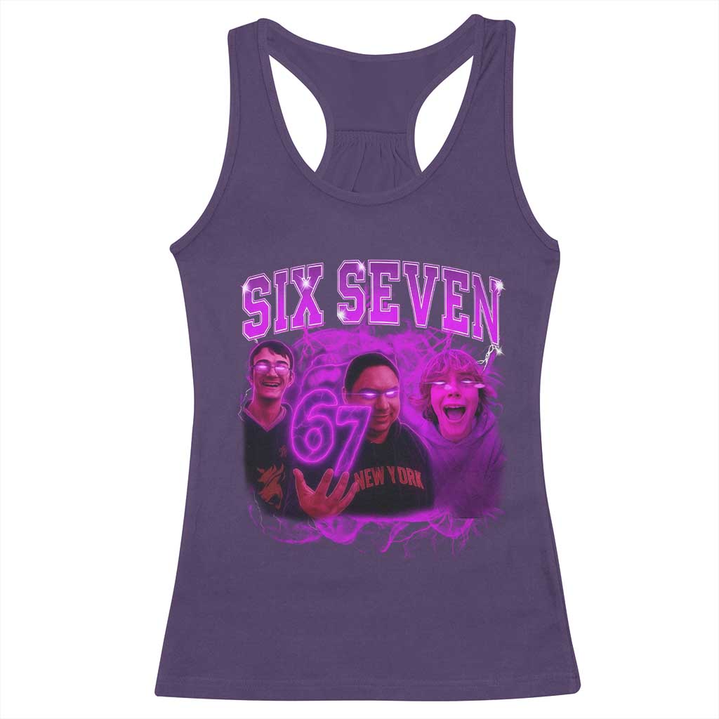 Funny Six Seven 6 7 Meme Racerback Tank Top The Mason 67 Kid Bootleg Gen Alpha Slang TS10 Purple Print Your Wear