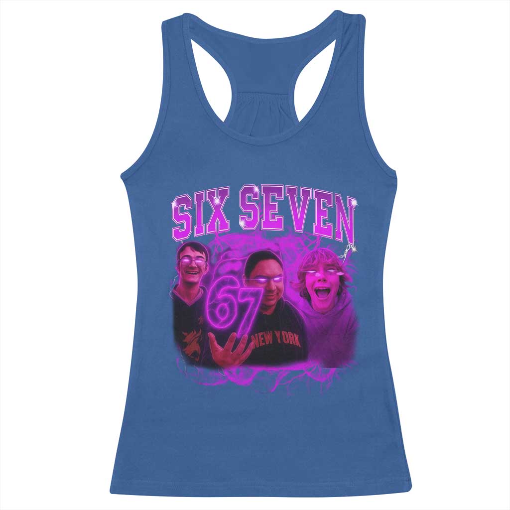 Funny Six Seven 6 7 Meme Racerback Tank Top The Mason 67 Kid Bootleg Gen Alpha Slang TS10 Royal Blue Print Your Wear