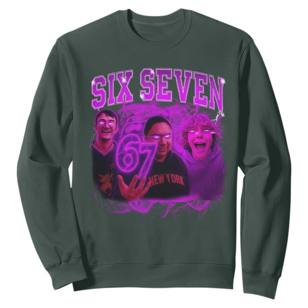 Funny Six Seven 6 7 Meme Sweatshirt The Mason 67 Kid Bootleg Gen Alpha Slang TS10 Dark Forest Green Print Your Wear