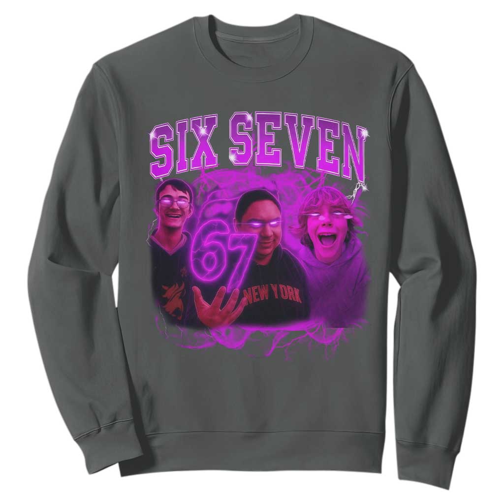 Funny Six Seven 6 7 Meme Sweatshirt The Mason 67 Kid Bootleg Gen Alpha Slang TS10 Dark Heather Print Your Wear