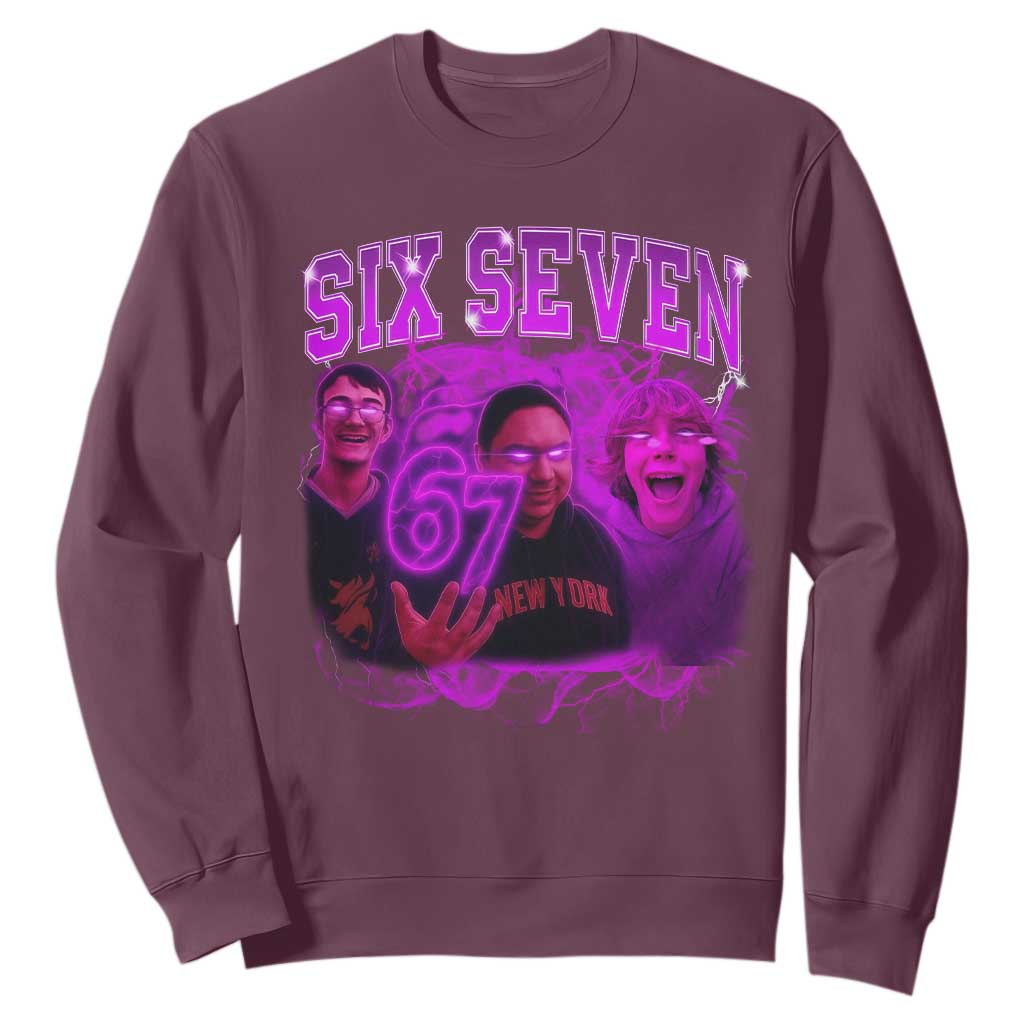 Funny Six Seven 6 7 Meme Sweatshirt The Mason 67 Kid Bootleg Gen Alpha Slang TS10 Maroon Print Your Wear