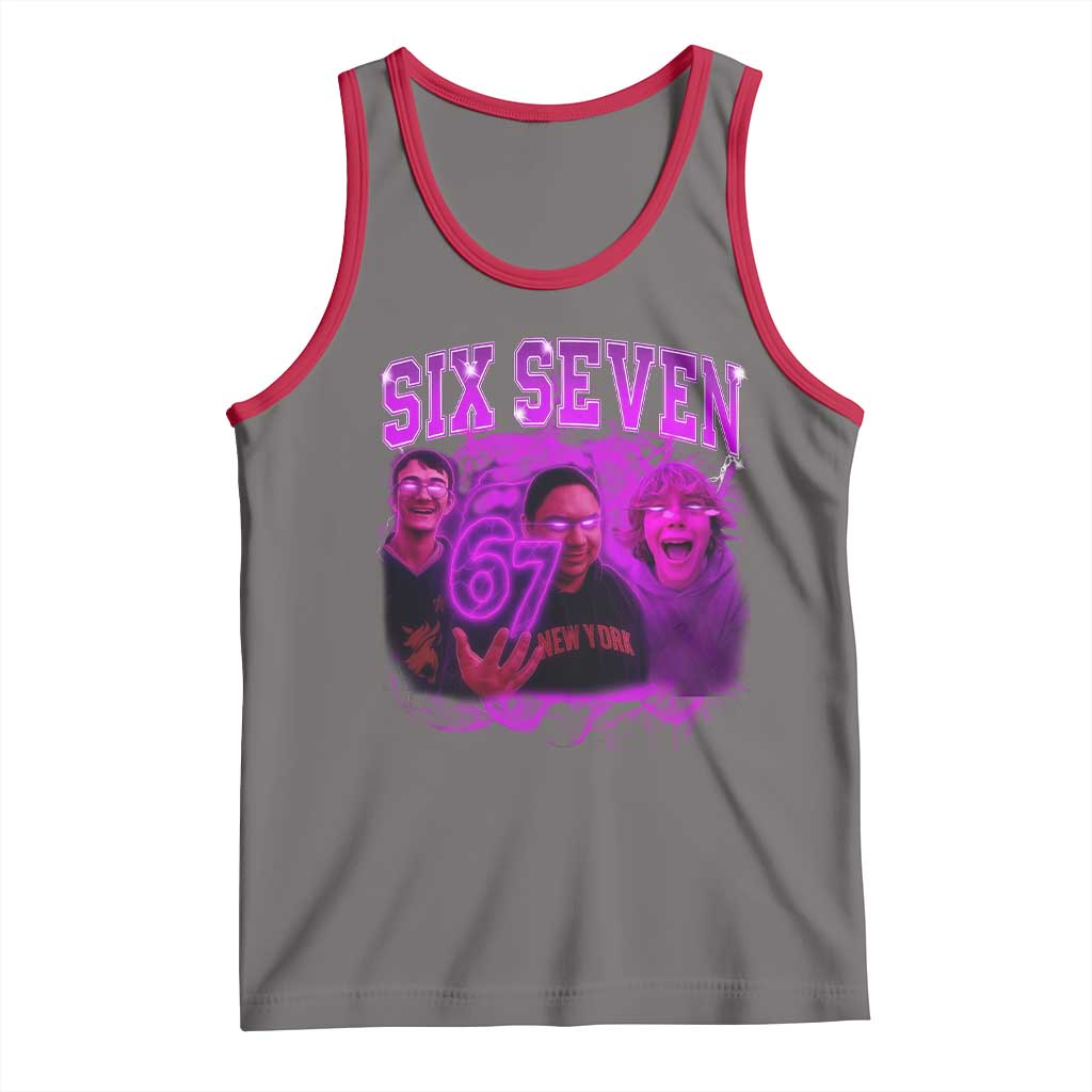 Funny Six Seven 6 7 Meme Tank Top The Mason 67 Kid Bootleg Gen Alpha Slang TS10 Deep Heather Red Print Your Wear