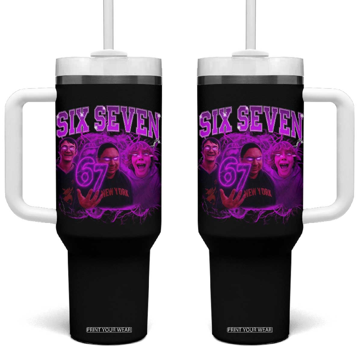 Funny Six Seven 6 7 Meme Tumbler With Handle The Mason 67 Kid Bootleg Gen Alpha Slang TS10 One Size: 40 oz Black Print Your Wear