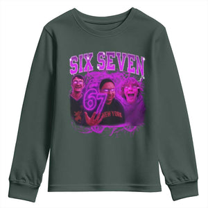 Funny Six Seven 6 7 Meme Youth Sweatshirt The Mason 67 Kid Bootleg Gen Alpha Slang TS10 Dark Forest Green Print Your Wear