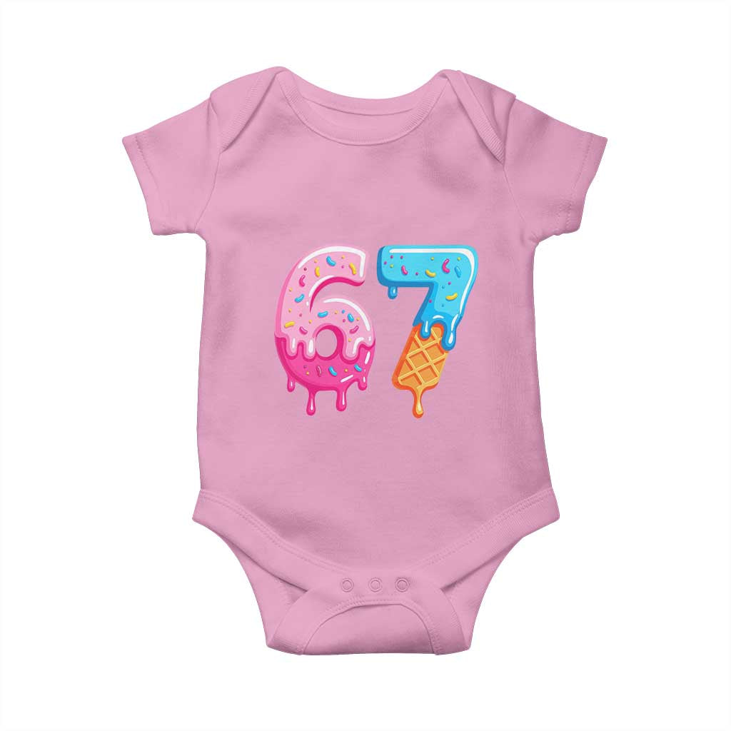 67 Ice Cream Drip Meme Baby Onesie Funny Six Seven Gen Alpha Slang TS10 Light Pink Print Your Wear