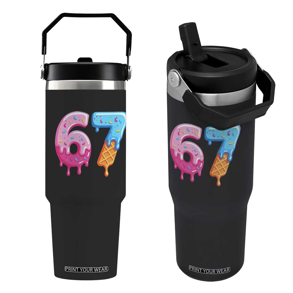 67 Ice Cream Drip Meme Flip Straw Tumbler Funny Six Seven Gen Alpha Slang TS10 One Size: 30 oz Black Print Your Wear