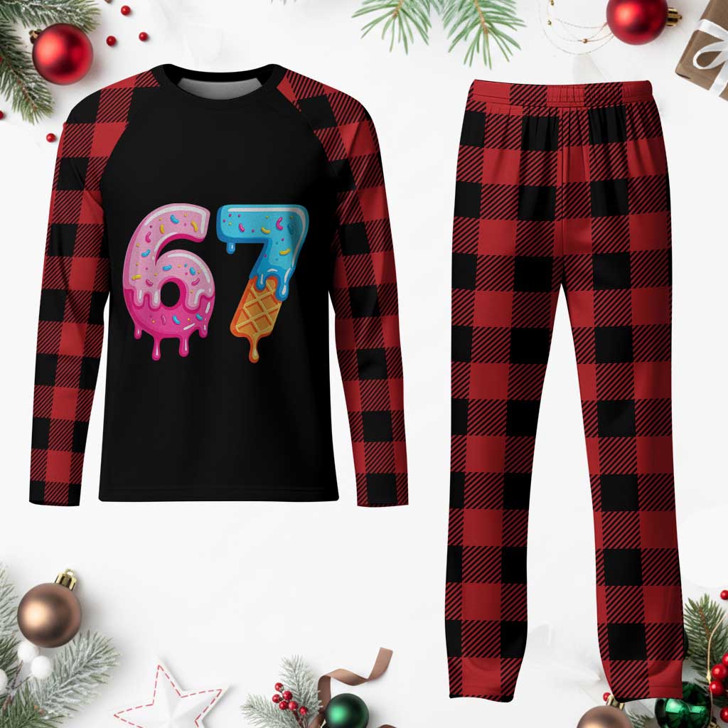 67 Ice Cream Drip Meme Plaid Pajama Set Funny Six Seven Gen Alpha Slang TS10 Buffalo Plaid Print Your Wear