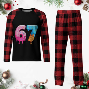 67 Ice Cream Drip Meme Plaid Pajama Set Funny Six Seven Gen Alpha Slang TS10 Buffalo Plaid Print Your Wear