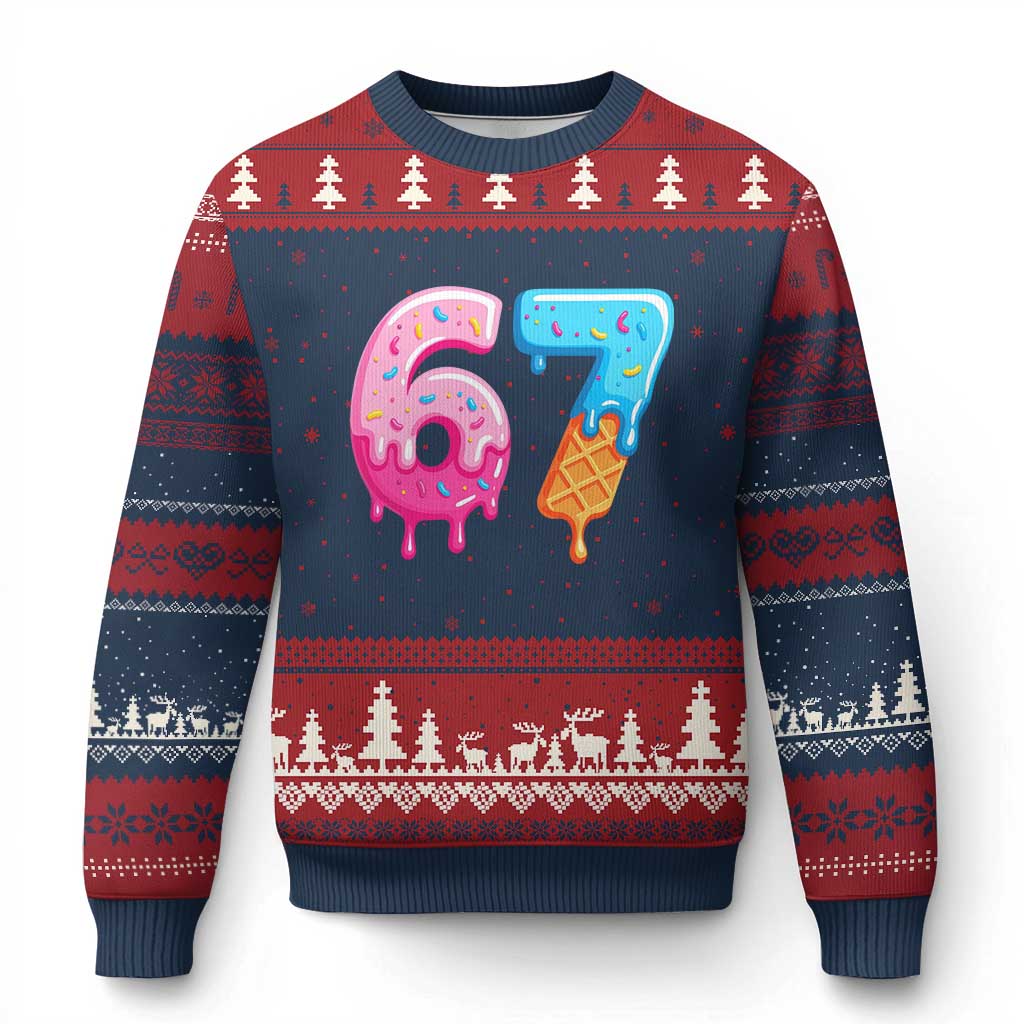67 Ice Cream Drip Meme Ugly Christmas Sweater Funny Six Seven Gen Alpha Slang TS10 Navy Red Print Your Wear