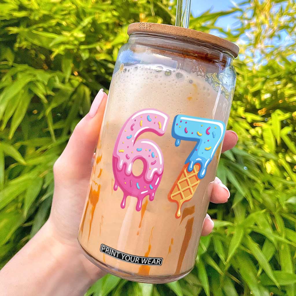 67 Ice Cream Drip Meme Glass Can Funny Six Seven Gen Alpha Slang TS10 Black Print Your Wear