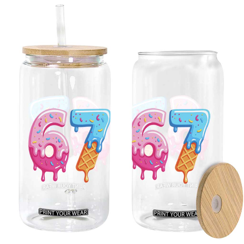 67 Ice Cream Drip Meme Glass Can Funny Six Seven Gen Alpha Slang TS10 Print Your Wear