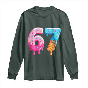 67 Ice Cream Drip Meme Long Sleeve Shirt Funny Six Seven Gen Alpha Slang TS10 Dark Forest Green Print Your Wear