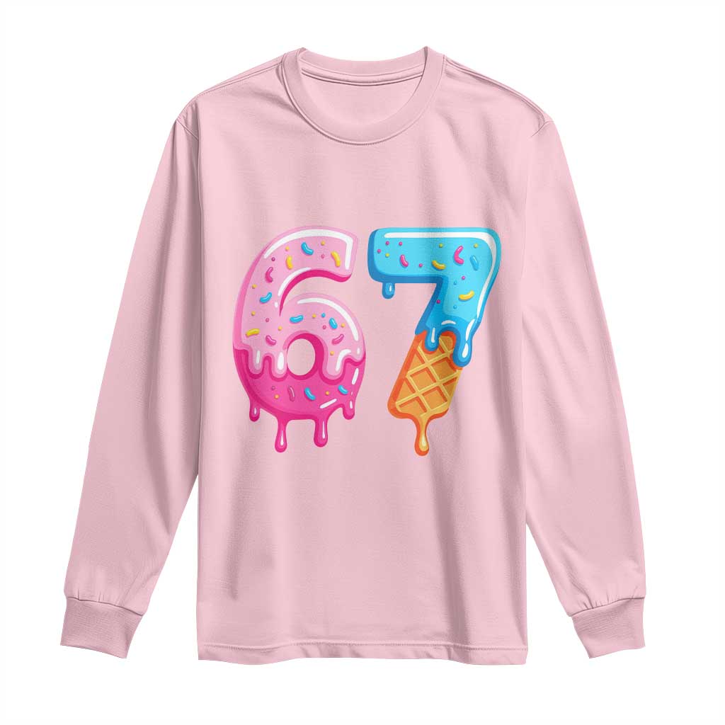 67 Ice Cream Drip Meme Long Sleeve Shirt Funny Six Seven Gen Alpha Slang TS10 Light Pink Print Your Wear