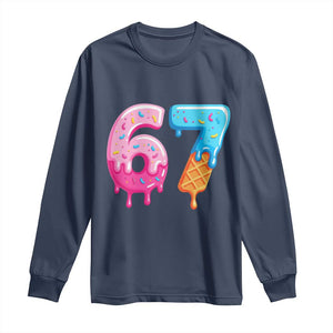 67 Ice Cream Drip Meme Long Sleeve Shirt Funny Six Seven Gen Alpha Slang TS10 Navy Print Your Wear