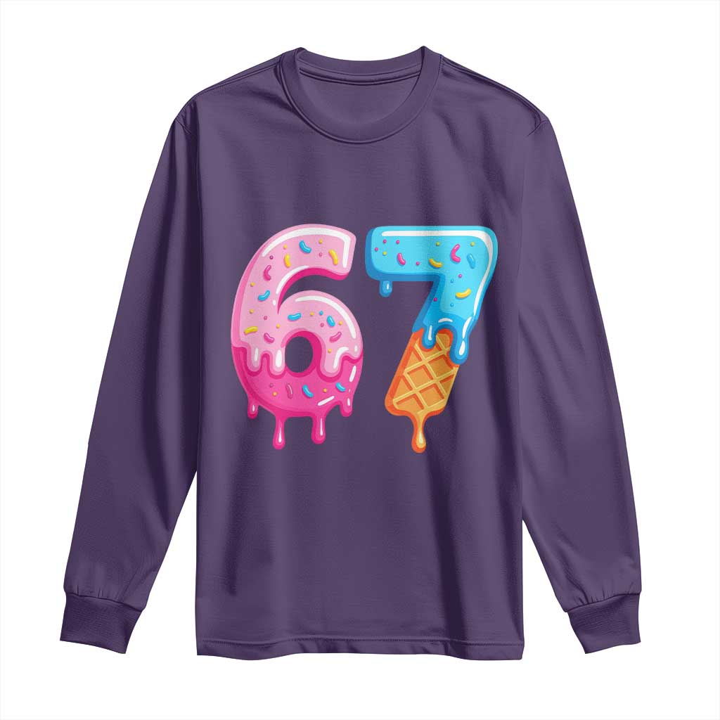 67 Ice Cream Drip Meme Long Sleeve Shirt Funny Six Seven Gen Alpha Slang TS10 Purple Print Your Wear