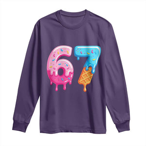 67 Ice Cream Drip Meme Long Sleeve Shirt Funny Six Seven Gen Alpha Slang TS10 Purple Print Your Wear