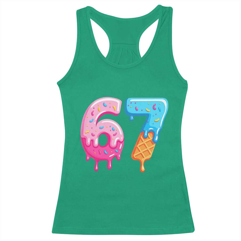67 Ice Cream Drip Meme Racerback Tank Top Funny Six Seven Gen Alpha Slang TS10 Irish Green Print Your Wear