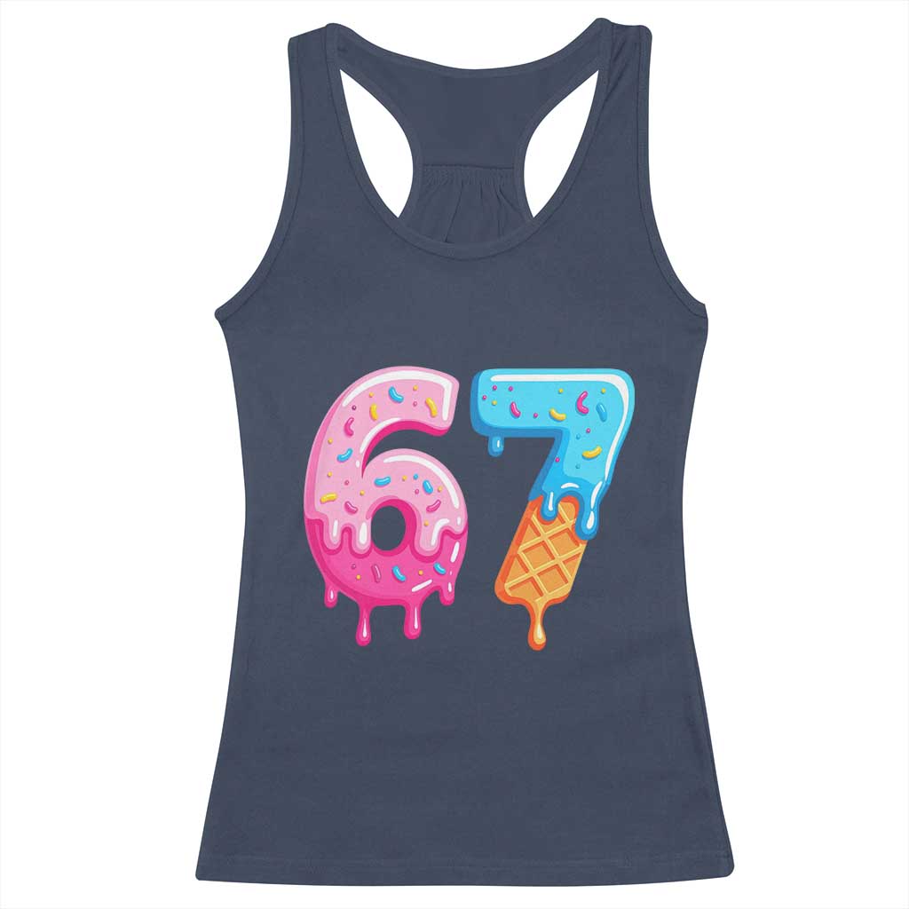 67 Ice Cream Drip Meme Racerback Tank Top Funny Six Seven Gen Alpha Slang TS10 Navy Print Your Wear