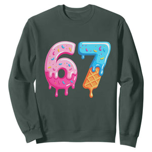 67 Ice Cream Drip Meme Sweatshirt Funny Six Seven Gen Alpha Slang TS10 Dark Forest Green Print Your Wear