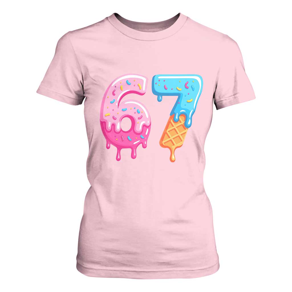 67 Ice Cream Drip Meme T Shirt For Women Funny Six Seven Gen Alpha Slang TS10 Light Pink Print Your Wear