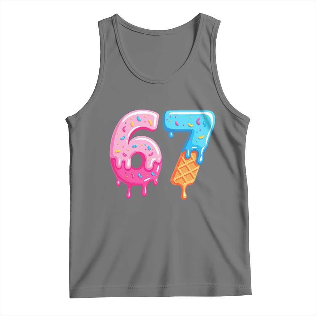 67 Ice Cream Drip Meme Tank Top Funny Six Seven Gen Alpha Slang TS10 Black Heather Print Your Wear