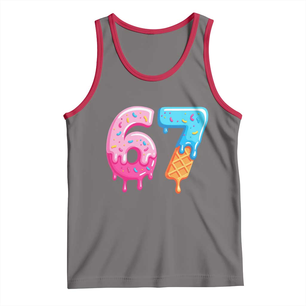 67 Ice Cream Drip Meme Tank Top Funny Six Seven Gen Alpha Slang TS10 Deep Heather Red Print Your Wear