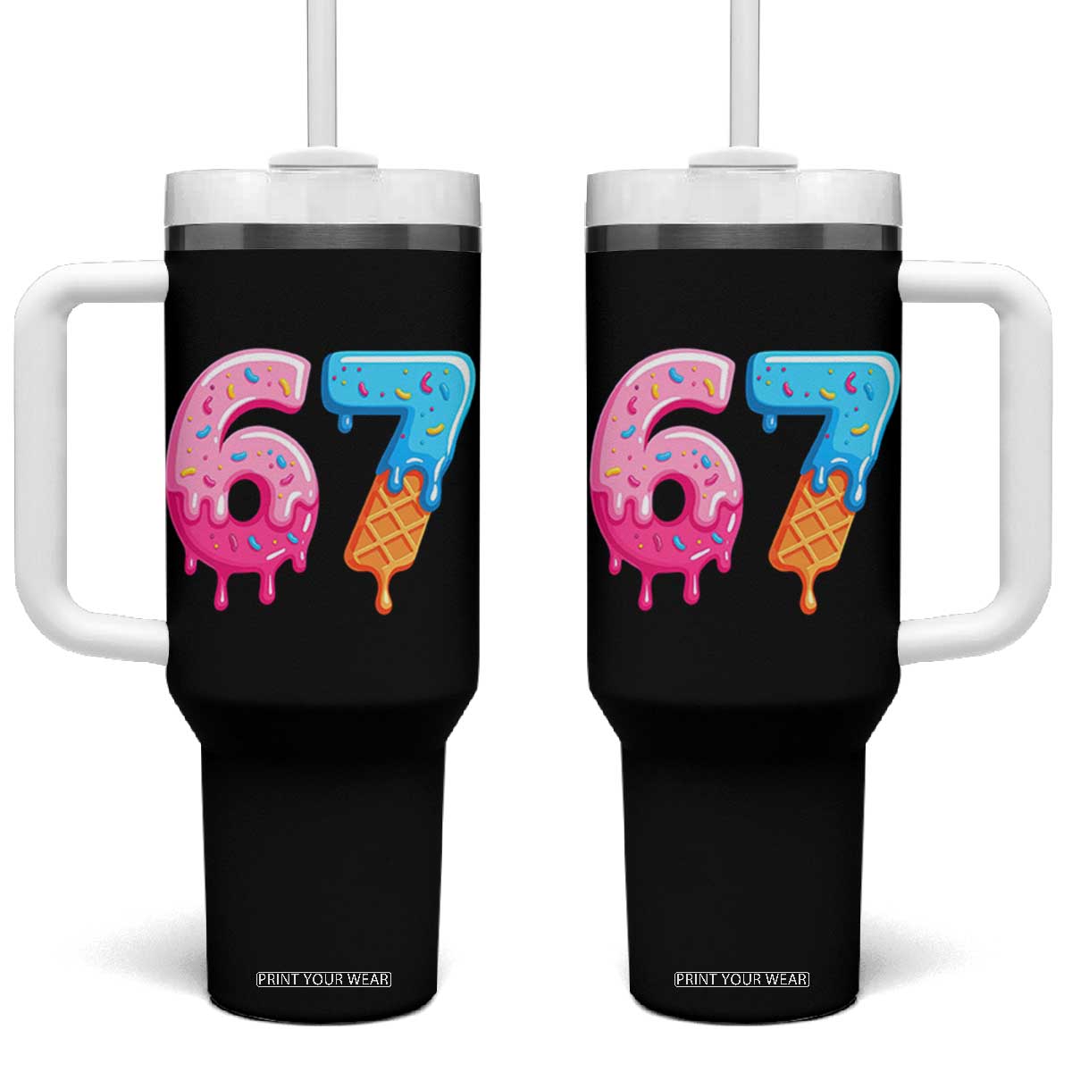 67 Ice Cream Drip Meme Tumbler With Handle Funny Six Seven Gen Alpha Slang TS10 One Size: 40 oz Black Print Your Wear