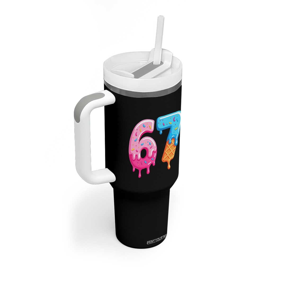 67 Ice Cream Drip Meme Tumbler With Handle Funny Six Seven Gen Alpha Slang TS10 Print Your Wear