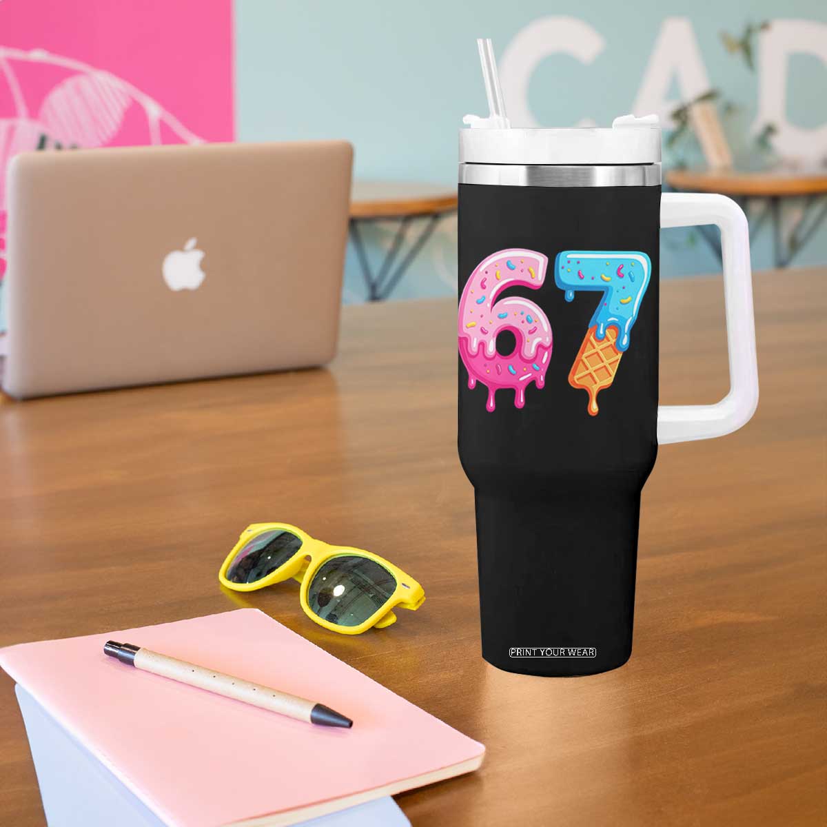 67 Ice Cream Drip Meme Tumbler With Handle Funny Six Seven Gen Alpha Slang TS10 Print Your Wear