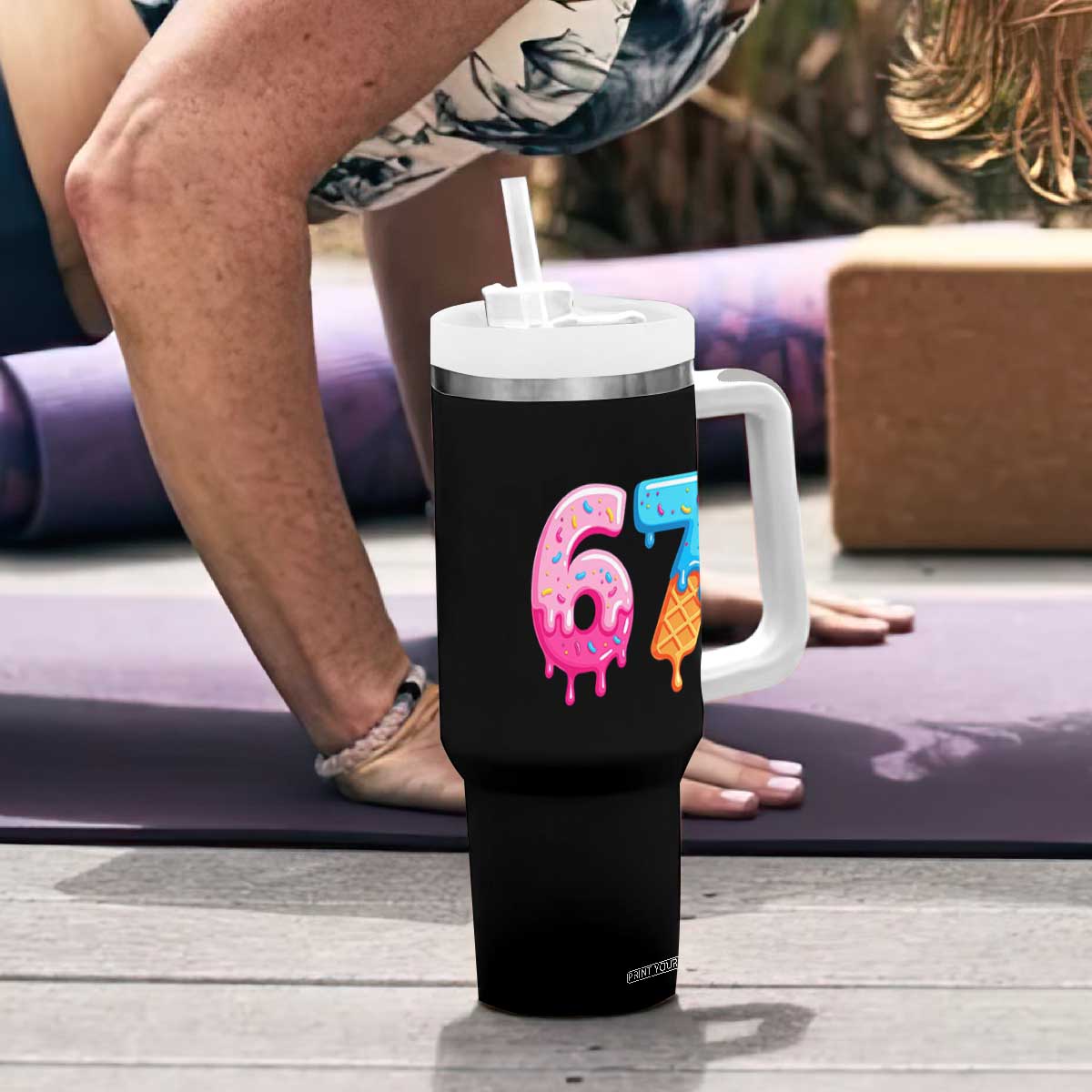 67 Ice Cream Drip Meme Tumbler With Handle Funny Six Seven Gen Alpha Slang TS10 Print Your Wear
