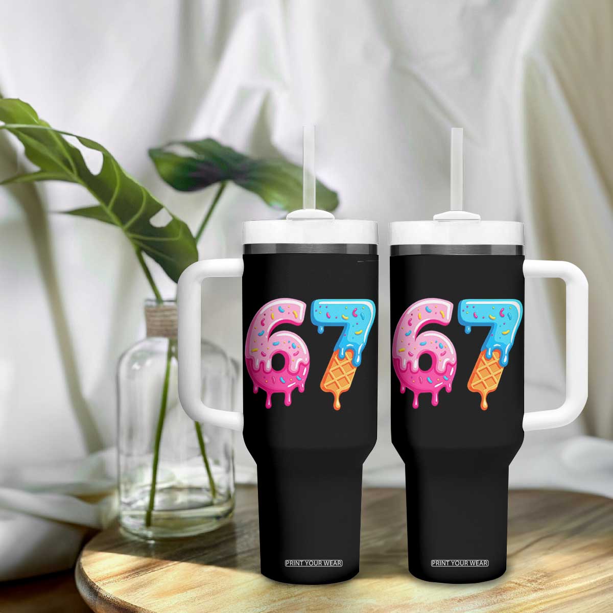 67 Ice Cream Drip Meme Tumbler With Handle Funny Six Seven Gen Alpha Slang TS10 Print Your Wear