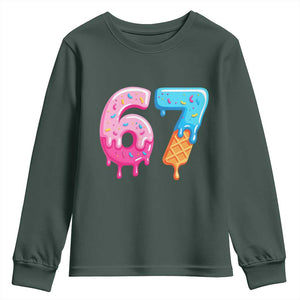 67 Ice Cream Drip Meme Youth Sweatshirt Funny Six Seven Gen Alpha Slang TS10 Dark Forest Green Print Your Wear