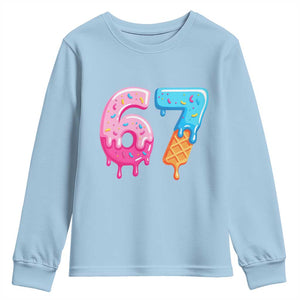 67 Ice Cream Drip Meme Youth Sweatshirt Funny Six Seven Gen Alpha Slang TS10 Light Blue Print Your Wear