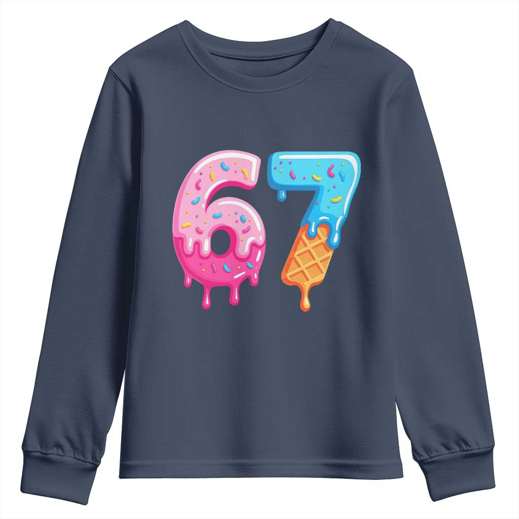 67 Ice Cream Drip Meme Youth Sweatshirt Funny Six Seven Gen Alpha Slang TS10 Navy Print Your Wear