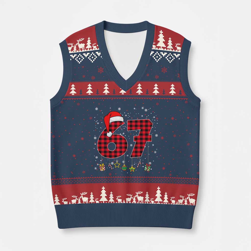 67 Xmas V-Neck Knit Sweater Vest Funny Six Seven 6 7 Meme Gen Alpha Slang TS10 Navy Red Print Your Wear