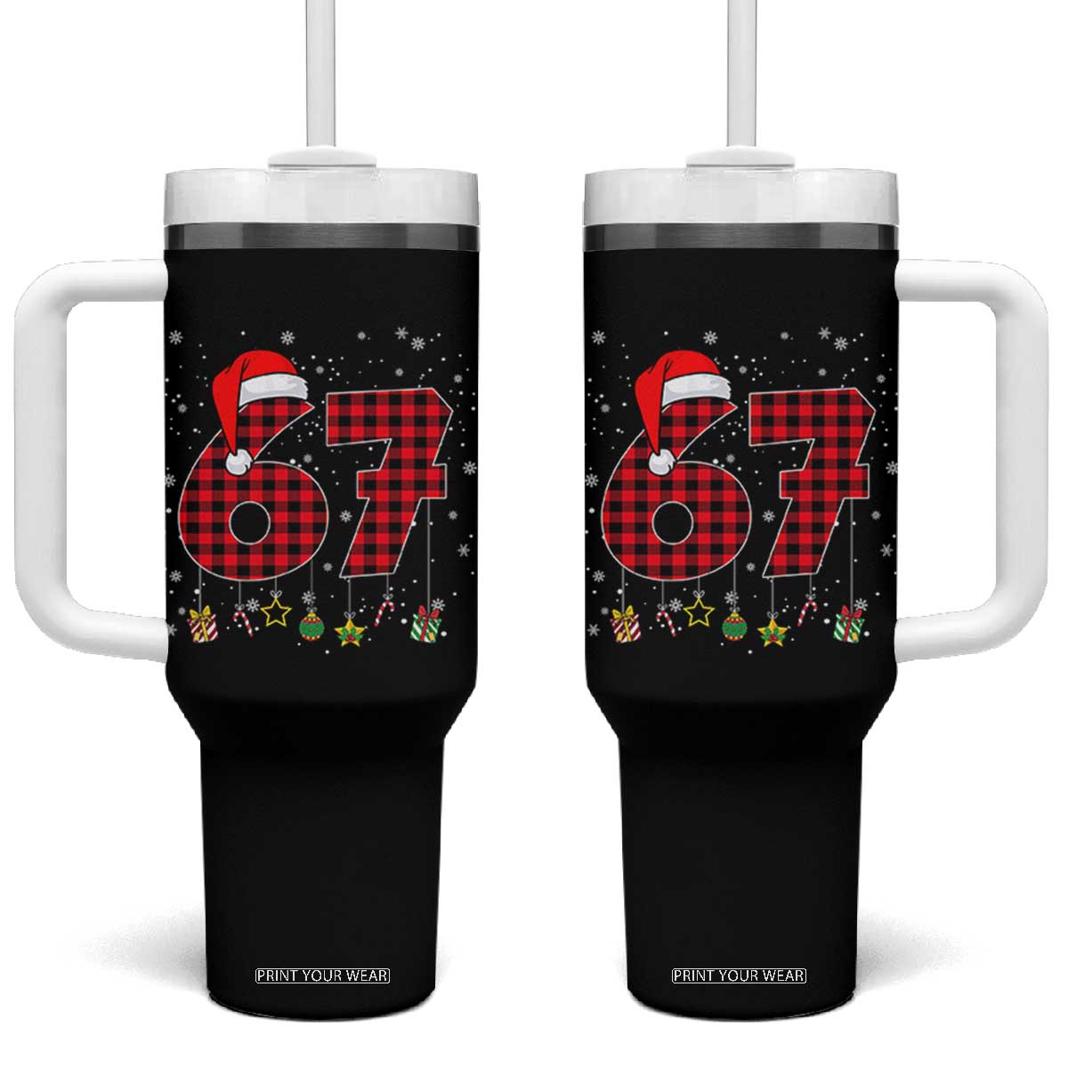 67 Christmas Tumbler With Handle Funny Six Seven 6 7 Meme Gen Alpha Slang TS10 One Size: 40 oz Black Print Your Wear
