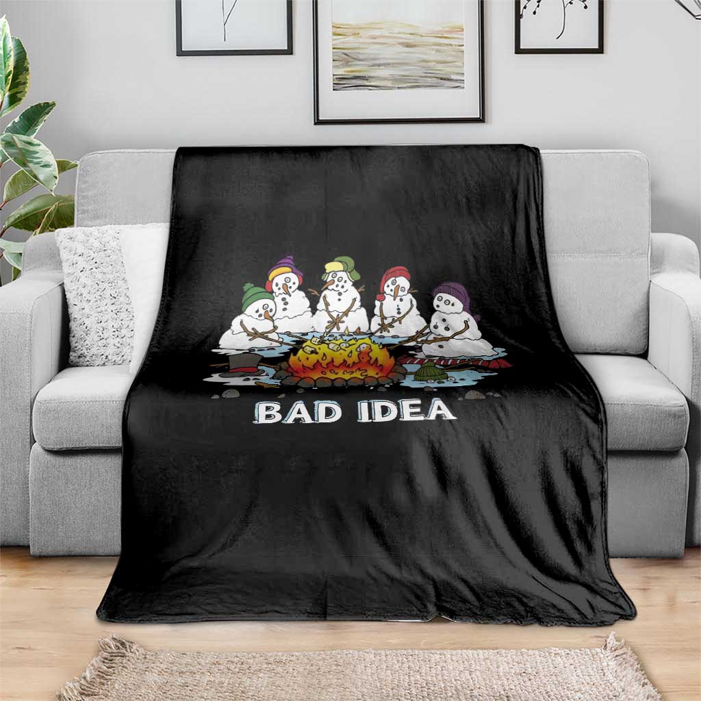 Christmas Snowman Campfire Throw Blanket Bad Idea Melting Snowman Family Roasting Marshmallows TS10 Print Your Wear