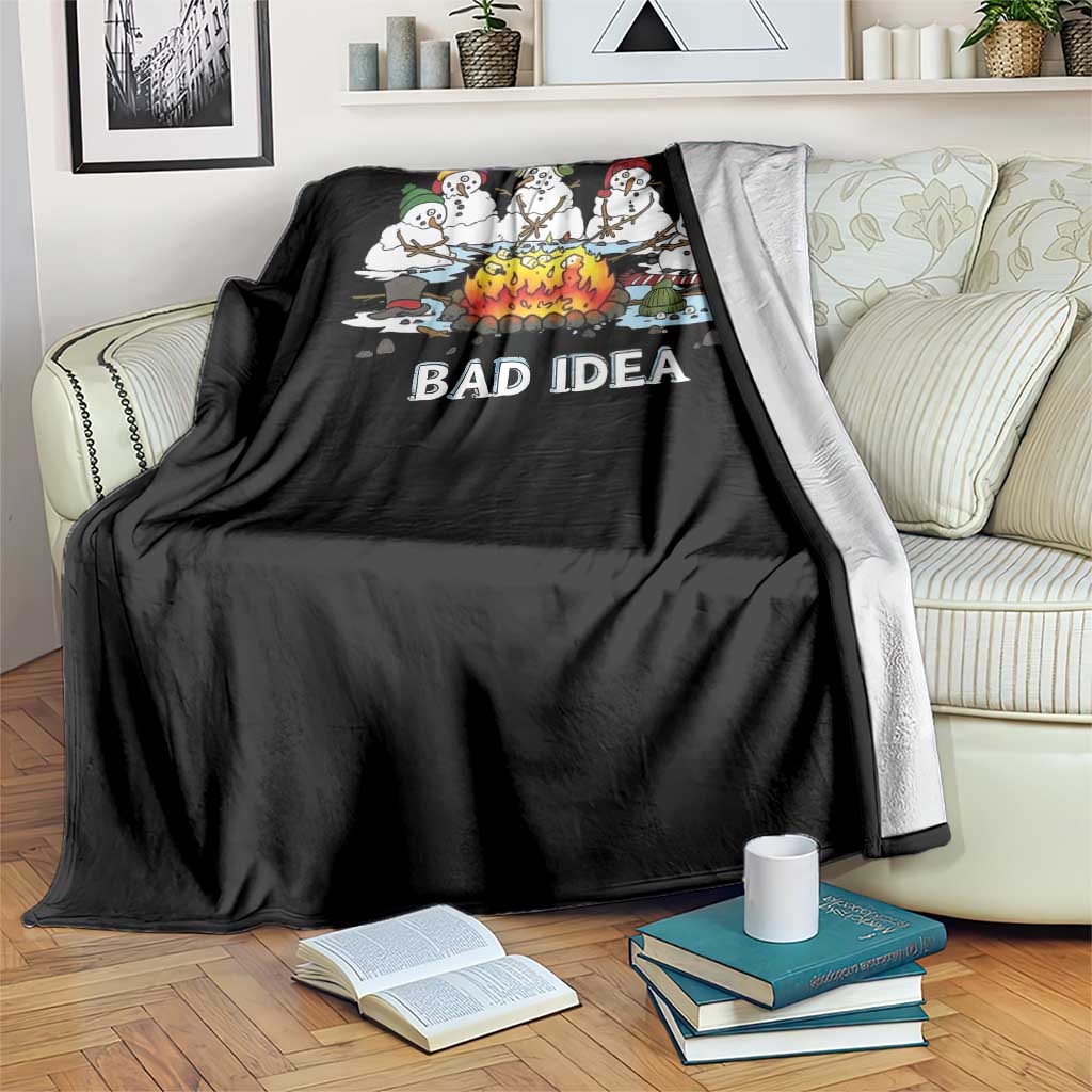 Christmas Snowman Campfire Throw Blanket Bad Idea Melting Snowman Family Roasting Marshmallows TS10 Print Your Wear