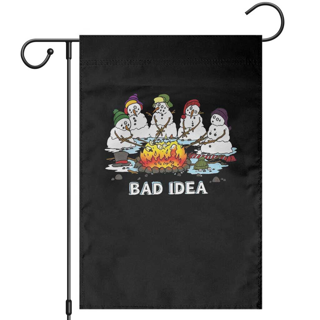 Christmas Snowman Campfire Garden Flag Bad Idea Melting Snowman Family Roasting Marshmallows TS10 Black Print Your Wear
